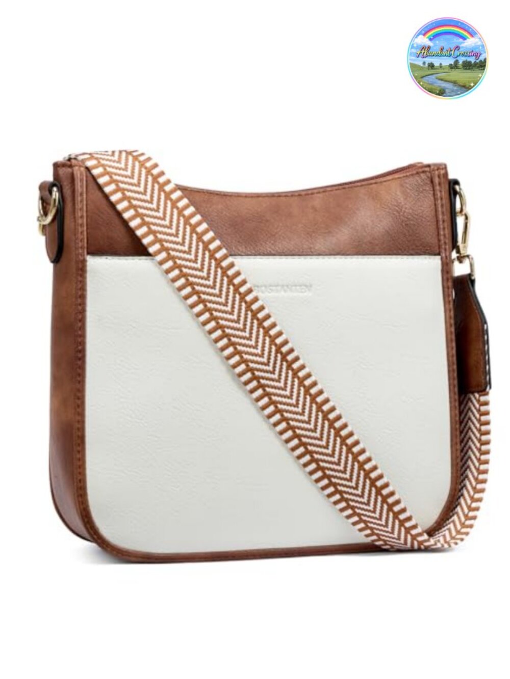 Vegan Leather Crossbody Bag Wide Strap Adjustable Zip Purse